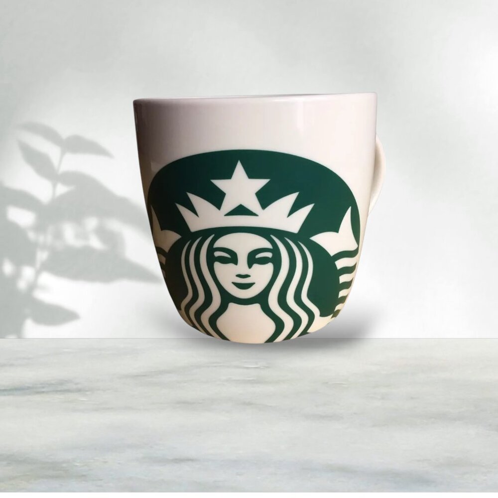Starbucks Barrel Mermaid Coffee Cup Mug Siren Logo Green and White 14 oz